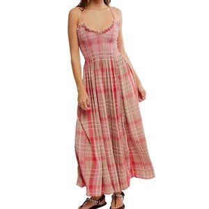 Free People Women's Sweet Nothings Plaid Spaghetti Strap Maxi Dress Size Small